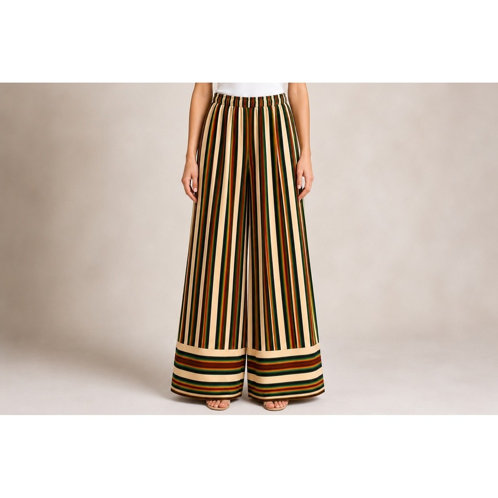L&B Bold Statement Palazzo Pants Striped‎ Runway Lounge Pop Retro Wide Leg SZ S